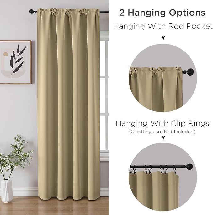 CUCRAF Beige Blackout Curtains 96 inch Length 2 Panels Set, Rod Pocket Room - Image 3