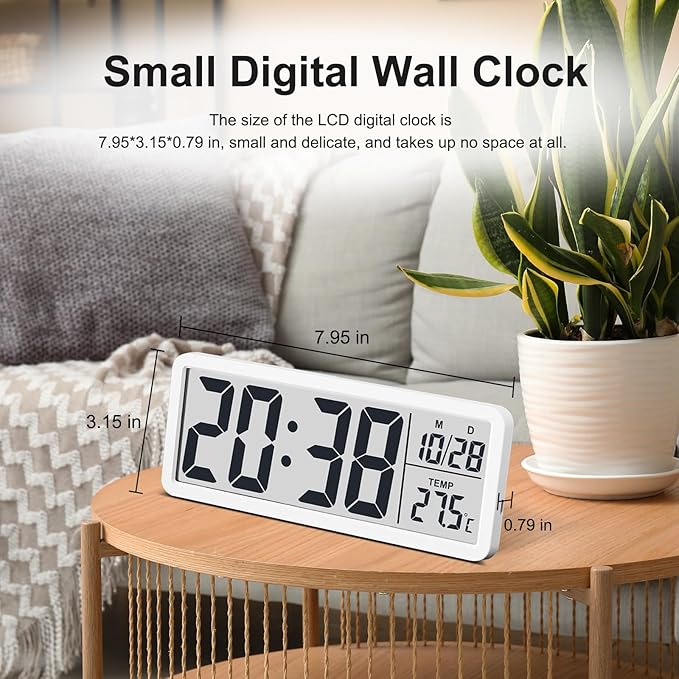 JoFomp LCD Digital Wall Clocks Battery Operated, 8.5" Modern Wall Clocks - Image 3
