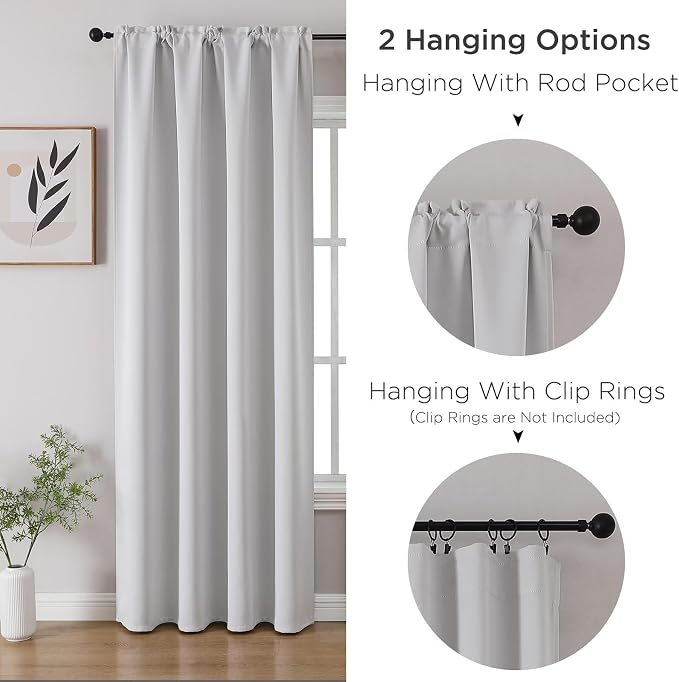 CUCRAF Grayish White Blackout Curtains 96 inch Length 2 Panels Set, Rod Pocket - Image 3