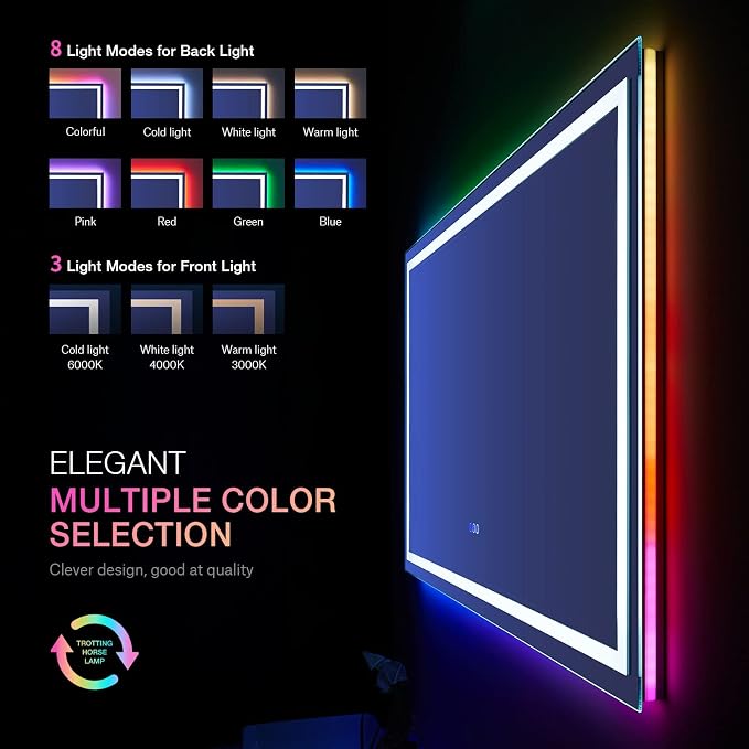 LOAAO 55”X36“ RGB LED Bathroom Mirror - Image 4