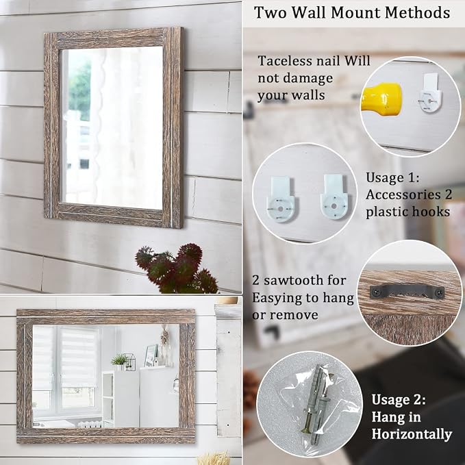 AAZZKANG Mirror with Wood Framed Rectangle Rustic Wall Mirrors Decor Large - Image 3
