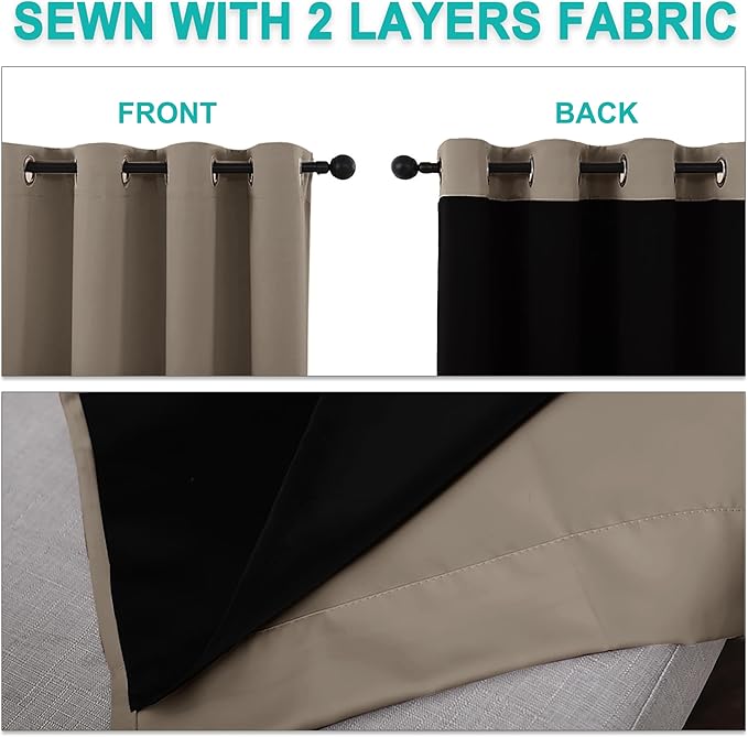 NICETOWN Taupe Full Shade Curtain Panels, Pair of Thermal Insulated & Energy - Image 5