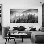 iKNOW FOTO 5-Piece X-Large Canvas Wall Art Set Black and White Misty Forest & - Image 4