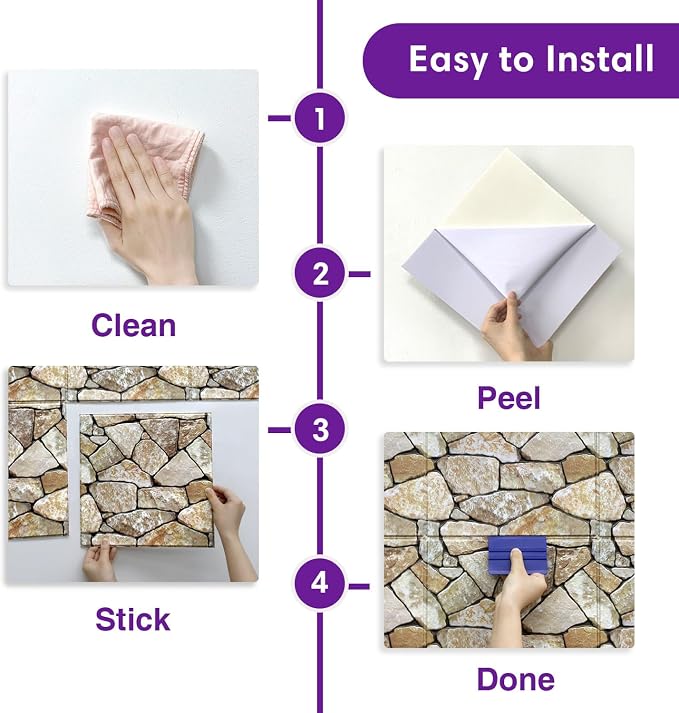 3D Peel and Stick Faux Stone Wall Panels 11.8" x 11.8" 10-Pack, Stone-Look Wall - Image 6