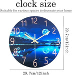 Blue Wall Clock for Bedroom 12 Inch Natural Landscape Round Analog Clock - Image 5