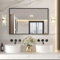 LOAAO 48"X32" Black Rectangle Bathroom Mirror Wall, Matte Black Aluminum Alloy by LOAAO