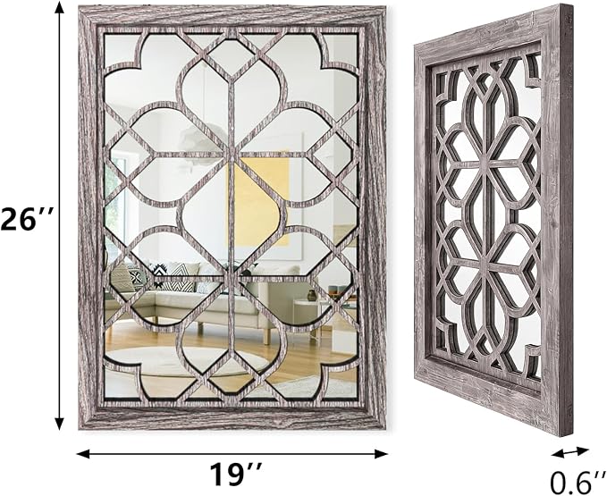 Set of 2 19x26 Inch Large Brown Shatterproof Rectangular Wall Mirrors, Boho - Image 2