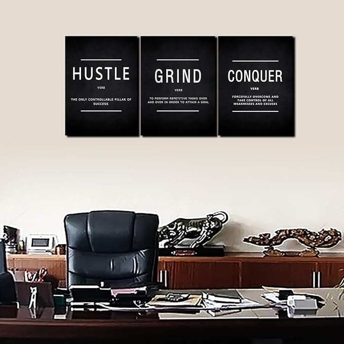 KAWAHONE Inspiration Canvas Wall Art Large, Grind Hustle Conquer Quotes Poster - Image 4