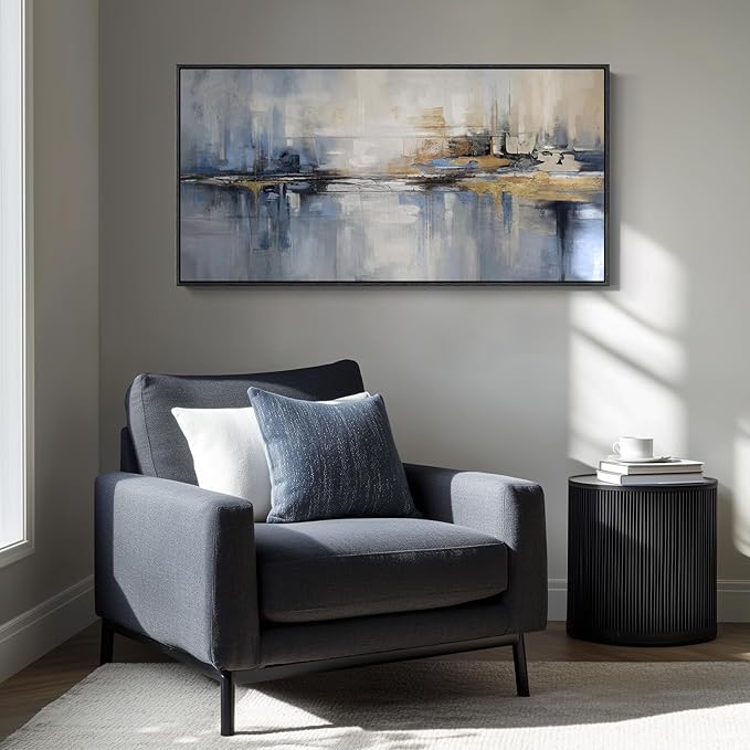 Framed Extra Large Blue Abstract Wall Art - Image 4