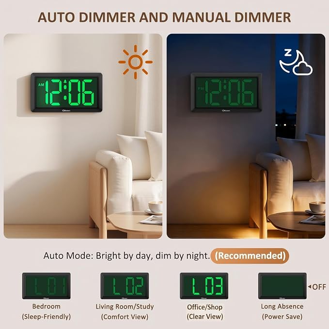 Soobest 9.5 Inch Large Digital Wall Clock Battery Operated, Auto & Manual - Image 5
