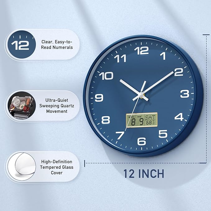 12 Inch Wall Clock, Silent Non-Ticking Analog - Image 4
