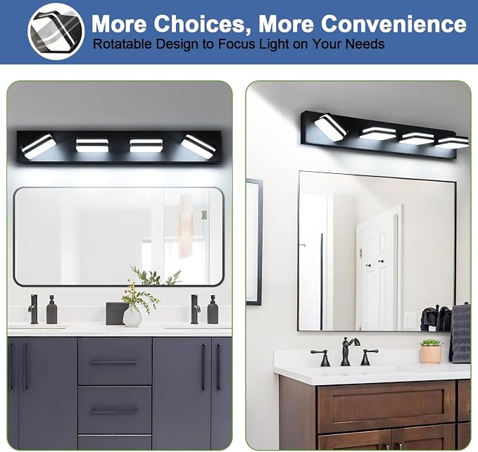 360° Rotate LED Bathroom Vanity Light Fixtures, 1600LM Acrylic Matte Black - Image 6