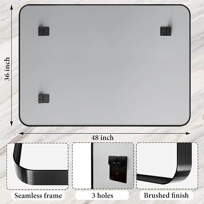 48X36 Inch Black Metal Framed Bathroom Mirror - Image 3