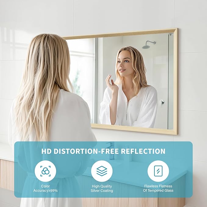 Oak Wood Effect Framed Wall Mirror, 24x36 Rectangle Mirror, Anti-desilvering - Image 3