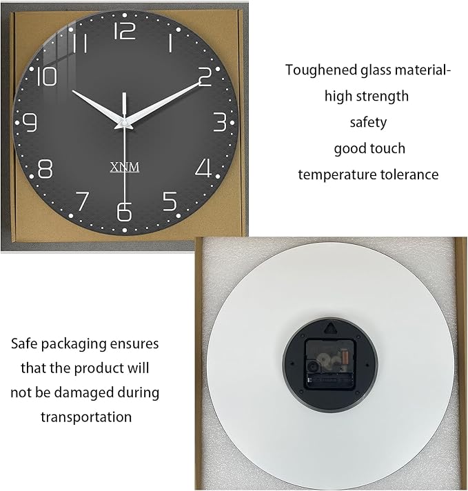 XNM Modern Glass Minimalist Wall Clocks Battery Operated 12 Inch Analog Dark - Image 6
