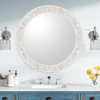 Large Round Mirror 36 Inch, Natural Mother of Pearl Inlay Mosaic Frame Circle - Image 2