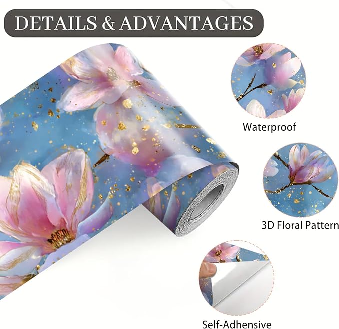 Magnolia Flower Wallpaper Border 196x4 Inch Peel and Stick Wall Border Pink - Image 9