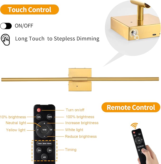 Morauroral Gold Rechargeable Wall Sconces Set of 2, 10000mAh Battery Operated - Image 7