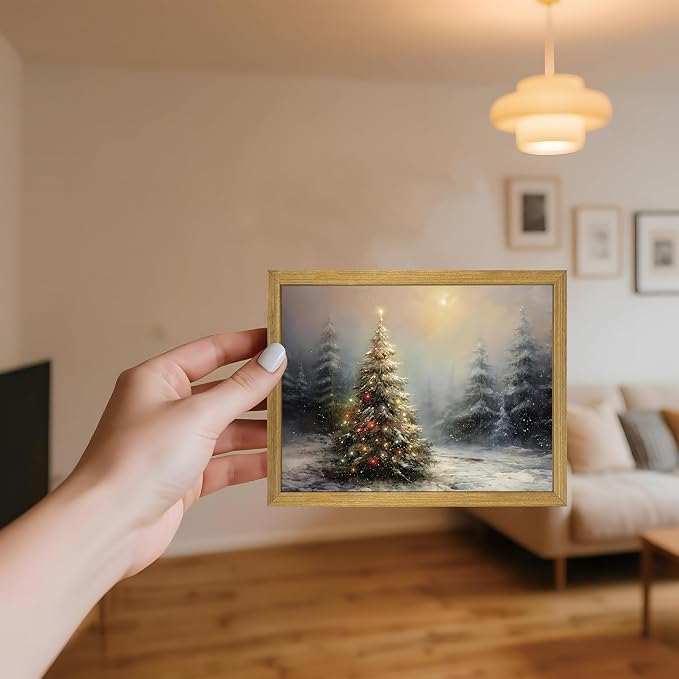 Vintage Christmas Wall Art, Vintage Pine Tree Canvas Wall Decor Painting - Image 2
