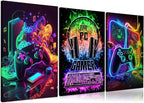 PPV 3Pcs Cool Gaming Wall Art Retro Video Gamer watercolor Posters Pictures by PPV