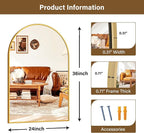 XRAMFY 24"x36" Gold Arched Bathroom Mirror - Image 6