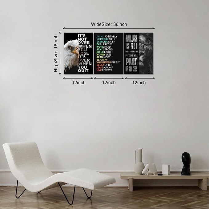 KAWAHONE Motivational Wall Art -Bald Eagle and Lion Inspirational Picture - Image 3