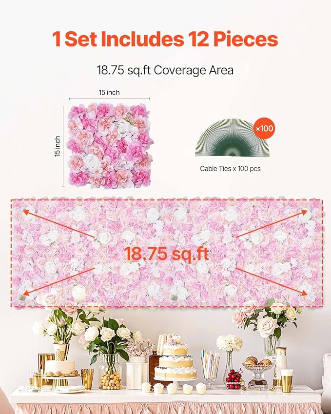 VEVOR 3D Flower Wall Panel, Artificial Floral Wall Background Mesh Backing Mat - Image 6