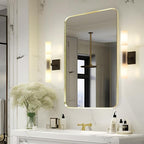 Wall Mount Mirror for Bathroom, Brushed Gold Metal Framed Rounded Corner by Minuover