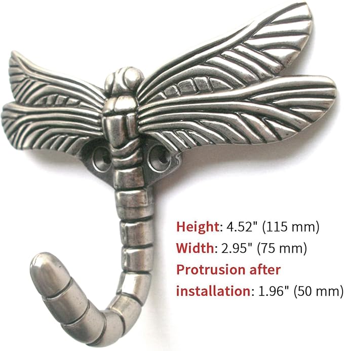 Dragonfly Hooks Wall Mounted Cloak Rack, Animal Heavy Duty Vintage Decorative - Image 4