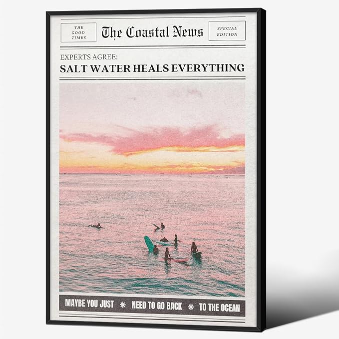 Pink Beach Newspaper Posters Vintage Fashion Coastal Girl Surf Wall Art 16X24 by Unknown