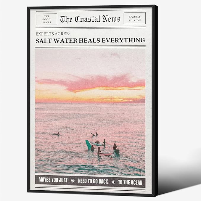 Pink Beach Newspaper Posters Vintage Fashion Coastal Girl Surf Wall Art 24X36 by Unknown