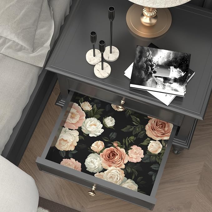 Pink White Rose Peony Wallpaper Peel and Stick Black Floral 17.5in x 118in - Image 6