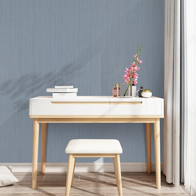 Grasscloth Peel and Stick Wallpaper Grey Blue 15.74" X 118.11" Fabric Textured - Image 4