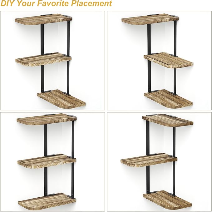 Love-KANKEI Corner Shelf Wall Mount of 3 Tier Rustic Wood Floating Shelves - Image 4