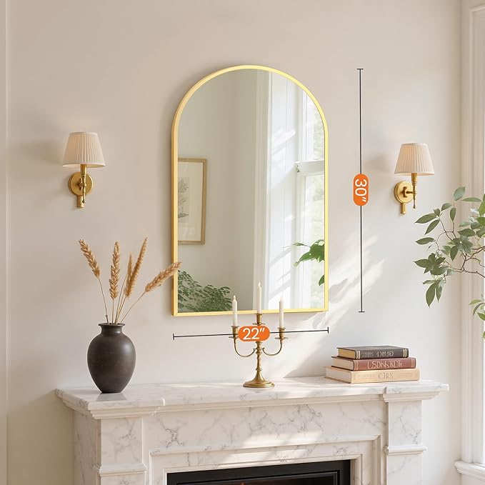 Sweetcrispy 20"x31" Arched Gold Bathroom Mirrors - Image 2
