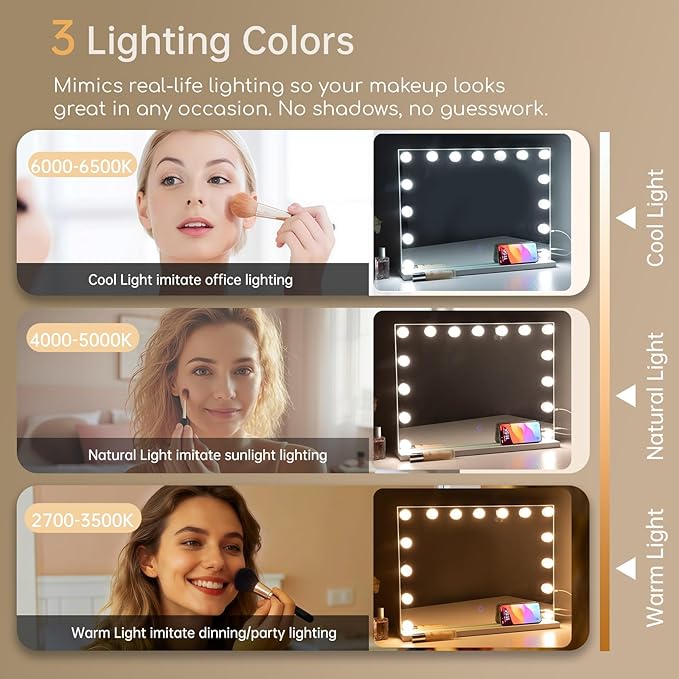 Hollywood Vanity Mirror with Lights, 15 Led Bulbs, 3 Lighting Modes - Image 3