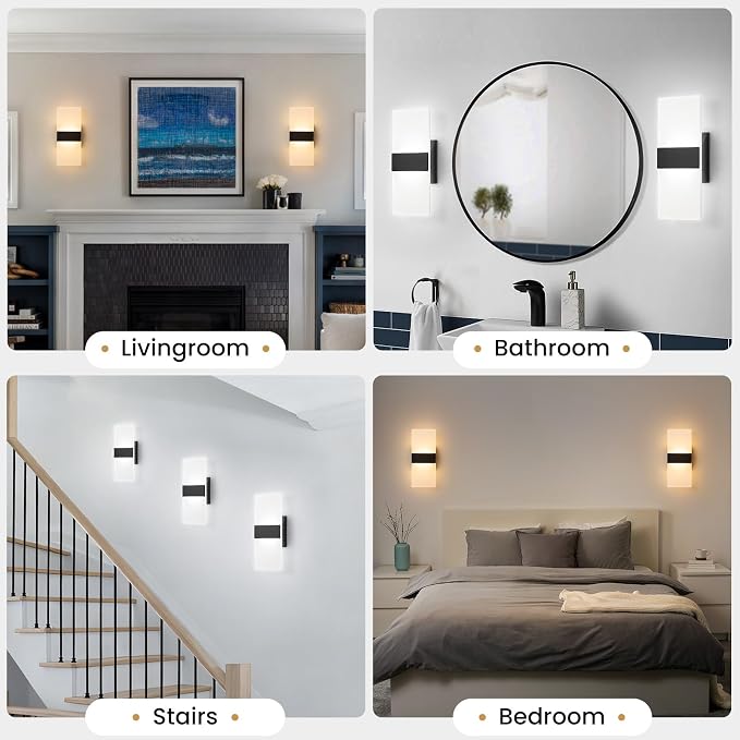 Modern LED Wall Sconces, 12 Inch Indoor Black Wall Lights, 12W 2700K-5000K - Image 7