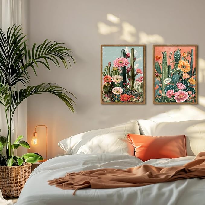 Framed Mexican Cactus Canvas Wall Art Set of 2, Vintage Desert Floral Wall - Image 7