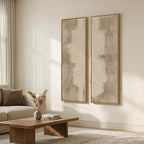 Long Narrow Framed Neutral Abstract Vertical Wall Art Set of 2, Oversized - Image 2
