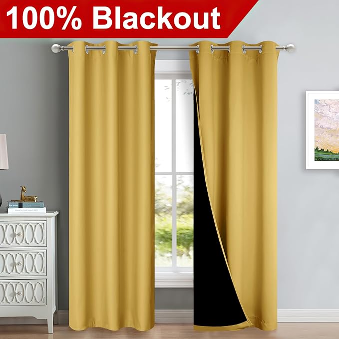 NICETOWN Bright Yellow Full Shade Curtain Panels, Pair of Thermal Insulated & - Image 2