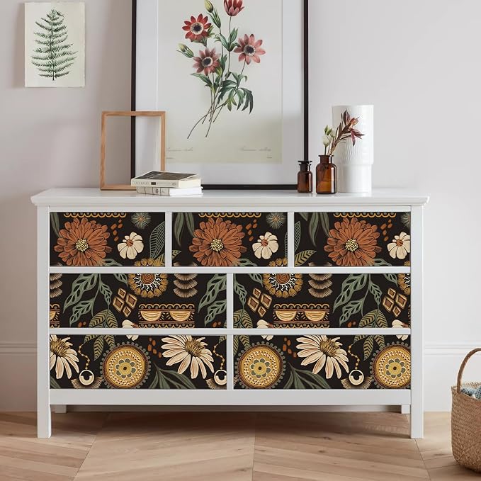 Simon&Siff Boho Peel and Stick Wallpaper, 17.3" x 80" Sun Floral Retro Contact - Image 6