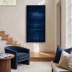 Large Framed Navy Blue Abstract Wall Art, Modern Vertical Canvas Prints - Image 4