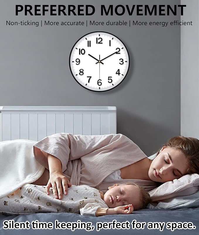 Wall Clocks Battery Operated, 12 Inch Non Ticking Digital Wall Clock, Silent - Image 4