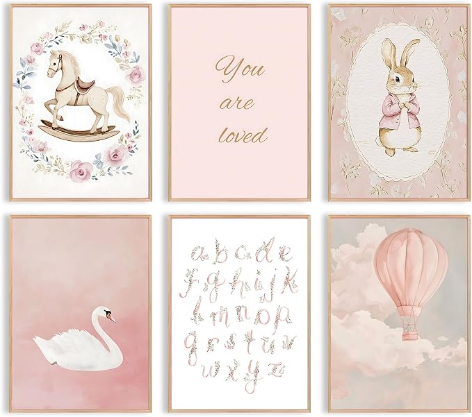 Uniro Pink Nursery Wall Decor Art Prints, Vintage Baby Girl Nursery Room Decor by uniro