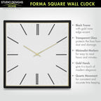 Forma Square Modern Wall Clock, Quartz Movement, Glass Face, Contemporary - Image 5