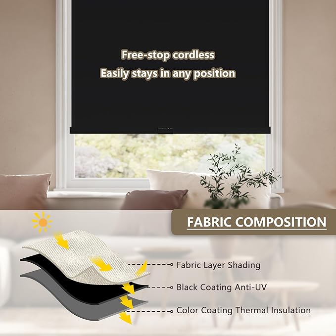 SUNOFF Cordless Blackout Roller Shades Blinds - Image 5