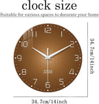 XNM Kitchen Wall Clocks Battery Operated 14 Inch Round Brown Simple Wall Clock - Image 3