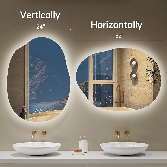 LOVESPEJO Irregular Backlit Mirror Bathroom 24x32 Inch, Asymmetrical LED - Image 9