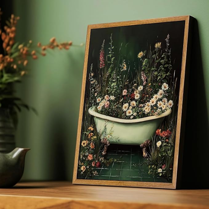 AtterrirArt Framed Plant Bathroom Wall Art, 12 * 16inch, Vintage Bathtub - Image 2