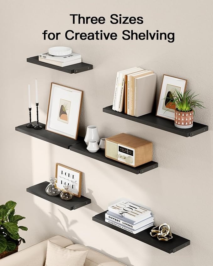 AMADA HOMEFURNISHING Wall Shelves Set of 6, Wood Floating Shelves - Image 7